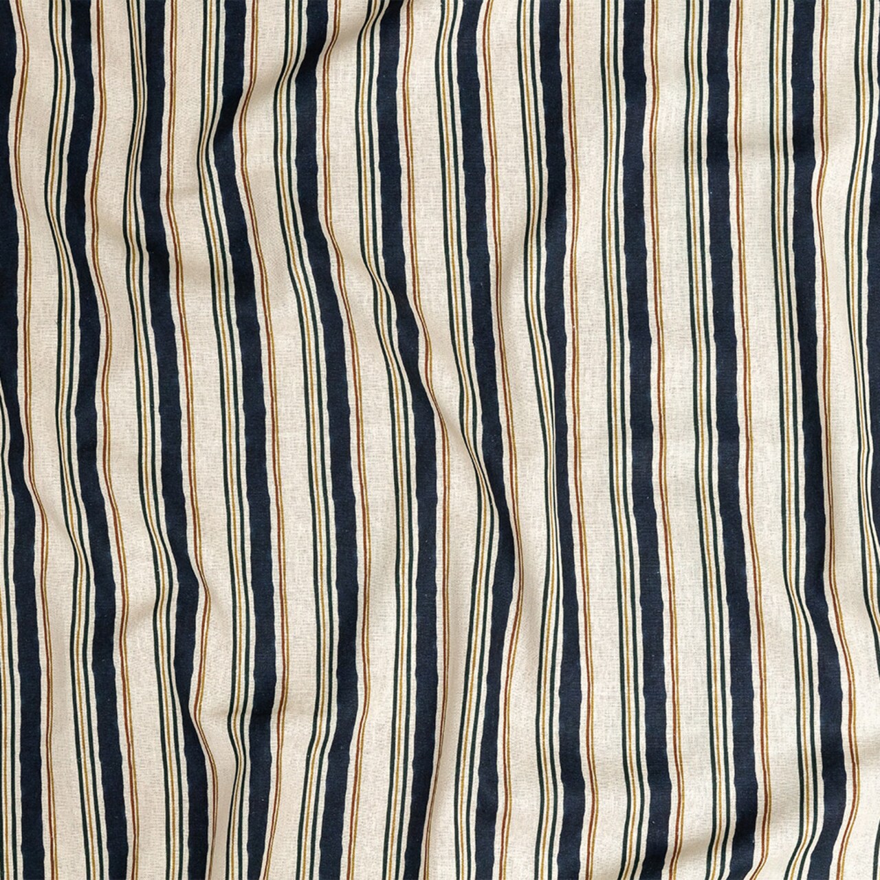 1 Yard Linen and Rayon Woven Natural and Navy Stripes Linear Transcendence Print Fabric